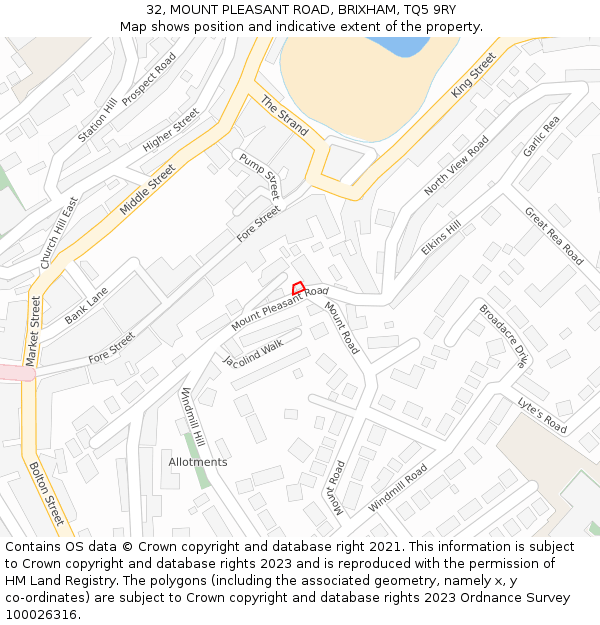32, MOUNT PLEASANT ROAD, BRIXHAM, TQ5 9RY: Location map and indicative extent of plot