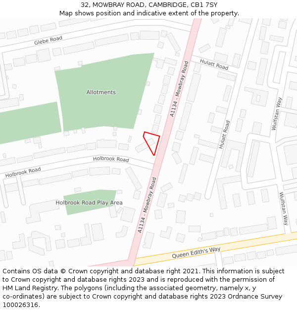 32, MOWBRAY ROAD, CAMBRIDGE, CB1 7SY: Location map and indicative extent of plot
