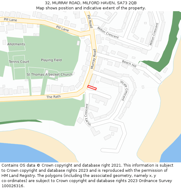 32, MURRAY ROAD, MILFORD HAVEN, SA73 2QB: Location map and indicative extent of plot