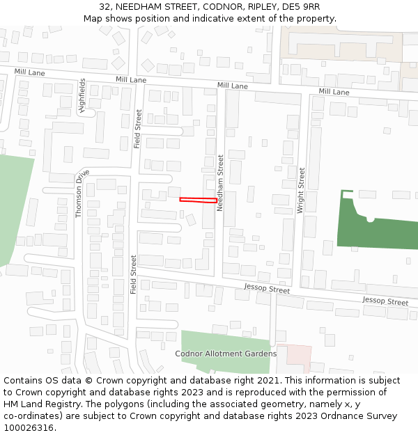 32, NEEDHAM STREET, CODNOR, RIPLEY, DE5 9RR: Location map and indicative extent of plot