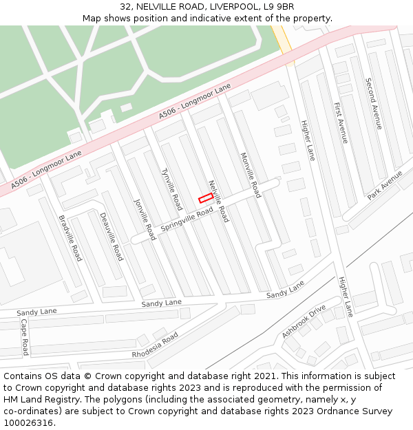 32, NELVILLE ROAD, LIVERPOOL, L9 9BR: Location map and indicative extent of plot