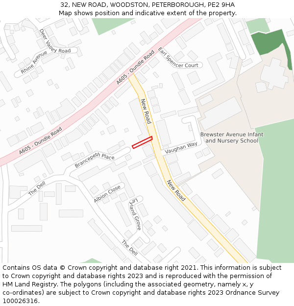 32, NEW ROAD, WOODSTON, PETERBOROUGH, PE2 9HA: Location map and indicative extent of plot