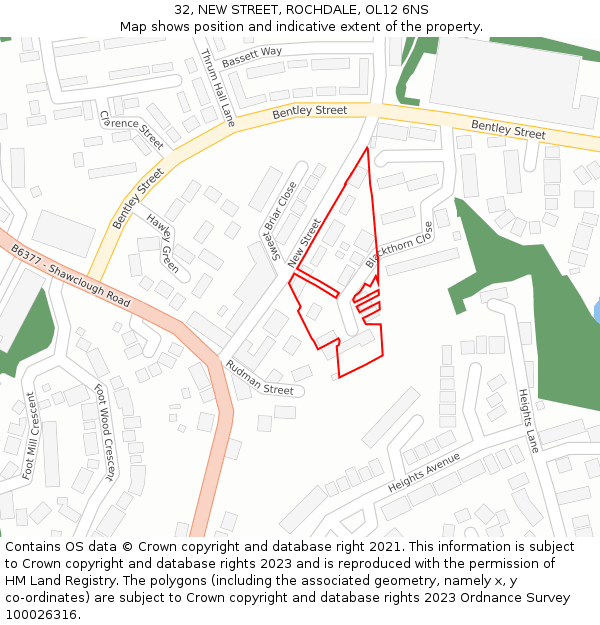 32, NEW STREET, ROCHDALE, OL12 6NS: Location map and indicative extent of plot