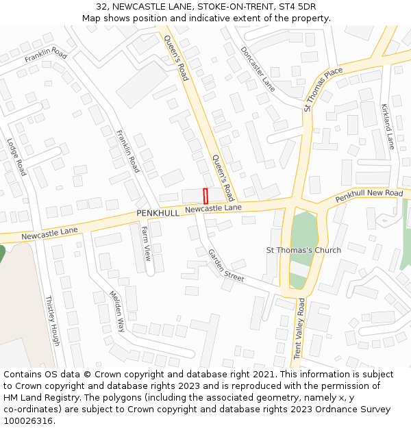 32, NEWCASTLE LANE, STOKE-ON-TRENT, ST4 5DR: Location map and indicative extent of plot