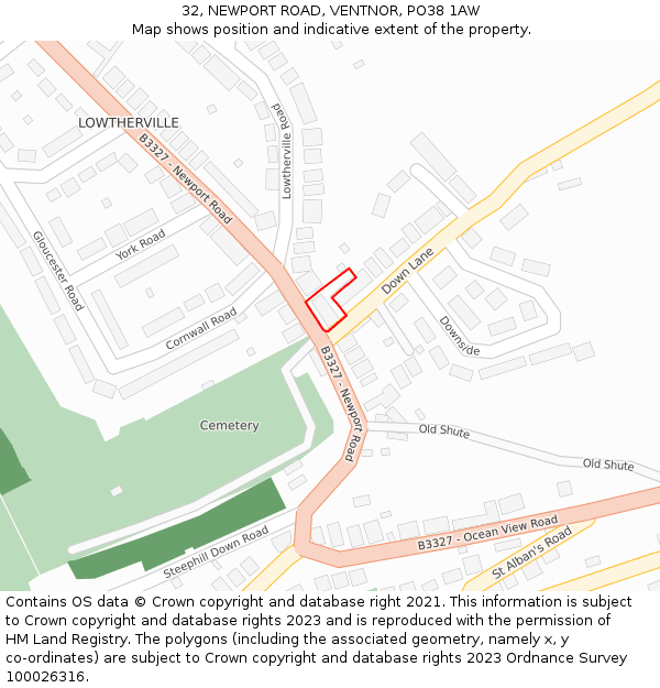 32, NEWPORT ROAD, VENTNOR, PO38 1AW: Location map and indicative extent of plot