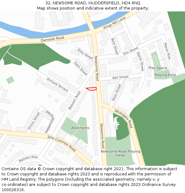 32, NEWSOME ROAD, HUDDERSFIELD, HD4 6NQ: Location map and indicative extent of plot