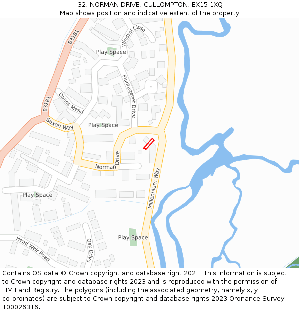 32, NORMAN DRIVE, CULLOMPTON, EX15 1XQ: Location map and indicative extent of plot