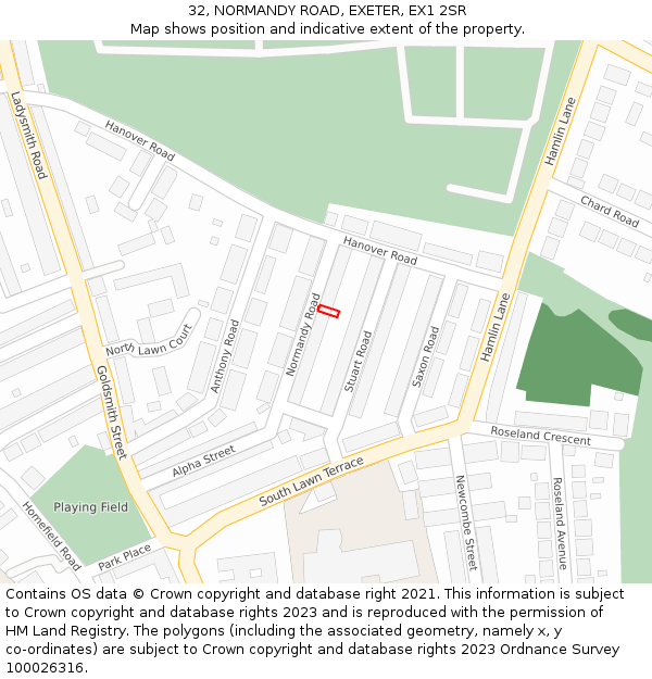 32, NORMANDY ROAD, EXETER, EX1 2SR: Location map and indicative extent of plot