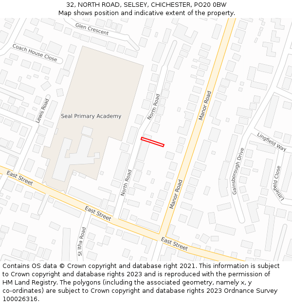 32, NORTH ROAD, SELSEY, CHICHESTER, PO20 0BW: Location map and indicative extent of plot