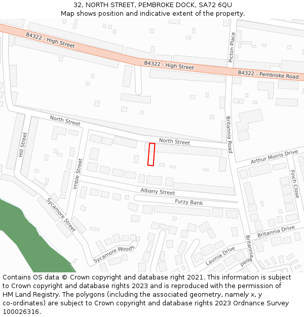 32, NORTH STREET, PEMBROKE DOCK, SA72 6QU: Location map and indicative extent of plot