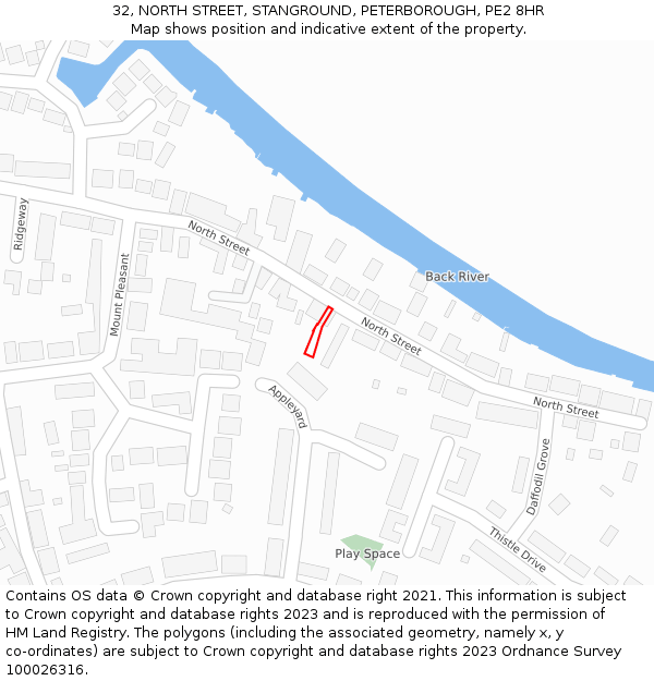 32, NORTH STREET, STANGROUND, PETERBOROUGH, PE2 8HR: Location map and indicative extent of plot