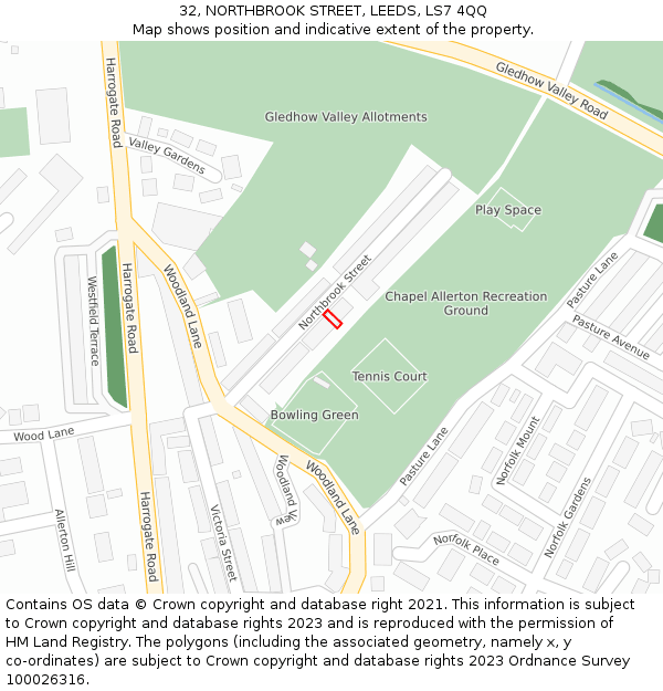32, NORTHBROOK STREET, LEEDS, LS7 4QQ: Location map and indicative extent of plot