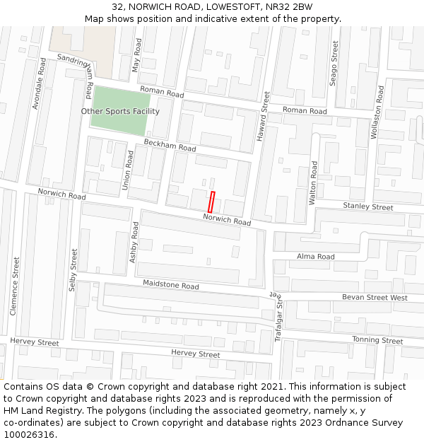 32, NORWICH ROAD, LOWESTOFT, NR32 2BW: Location map and indicative extent of plot