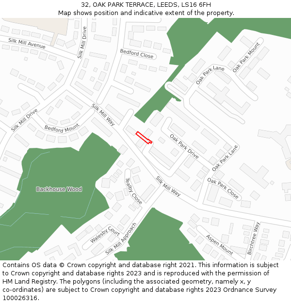 32, OAK PARK TERRACE, LEEDS, LS16 6FH: Location map and indicative extent of plot