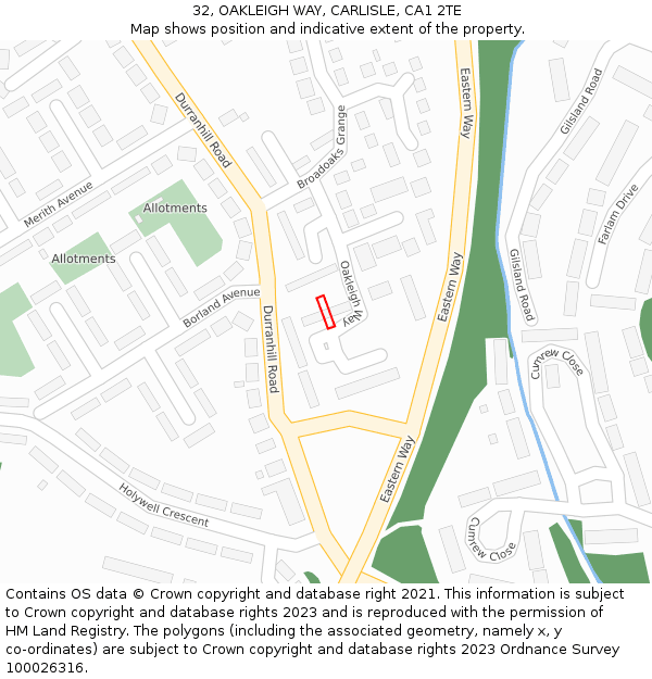 32, OAKLEIGH WAY, CARLISLE, CA1 2TE: Location map and indicative extent of plot