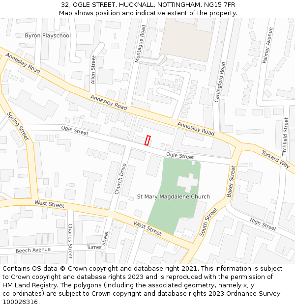 32, OGLE STREET, HUCKNALL, NOTTINGHAM, NG15 7FR: Location map and indicative extent of plot