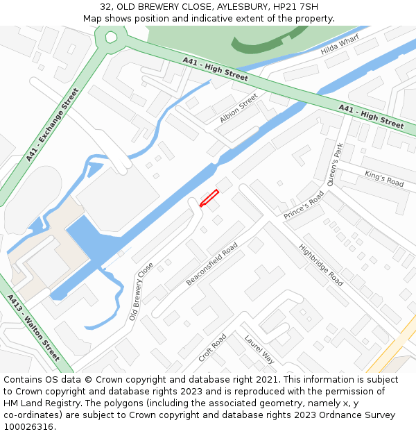 32, OLD BREWERY CLOSE, AYLESBURY, HP21 7SH: Location map and indicative extent of plot