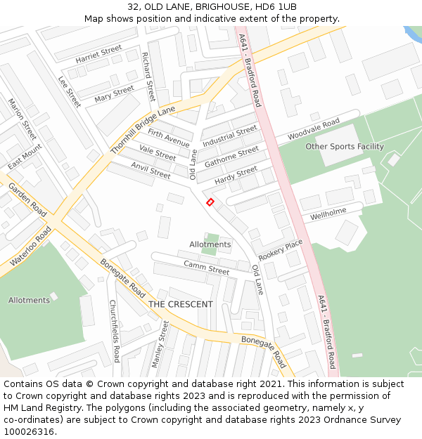 32, OLD LANE, BRIGHOUSE, HD6 1UB: Location map and indicative extent of plot
