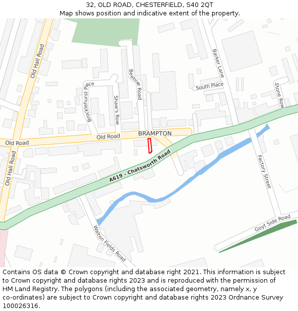 32, OLD ROAD, CHESTERFIELD, S40 2QT: Location map and indicative extent of plot
