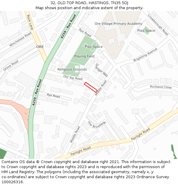 32, OLD TOP ROAD, HASTINGS, TN35 5DJ: Location map and indicative extent of plot