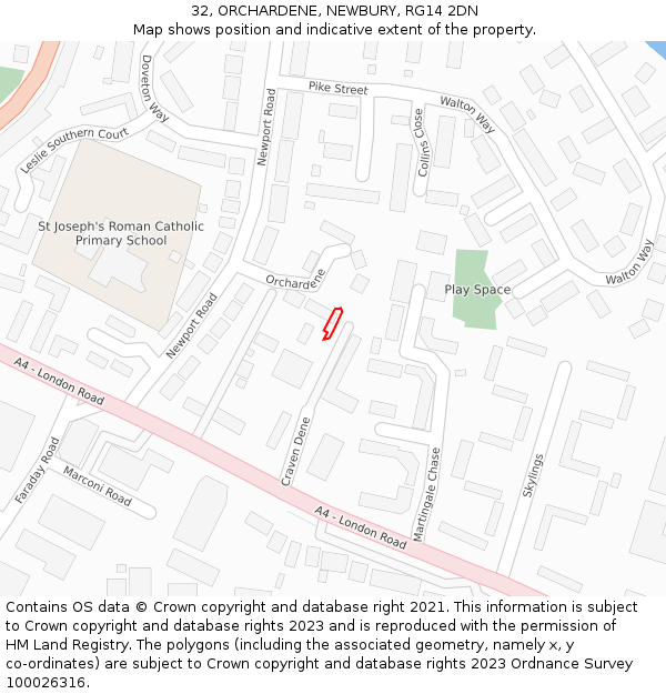 32, ORCHARDENE, NEWBURY, RG14 2DN: Location map and indicative extent of plot
