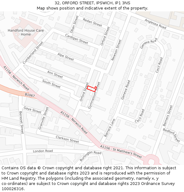 32, ORFORD STREET, IPSWICH, IP1 3NS: Location map and indicative extent of plot