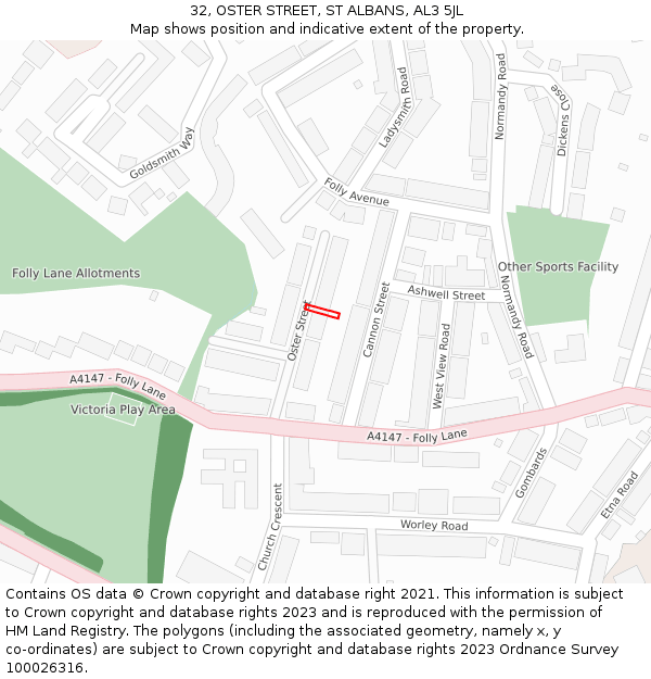 32, OSTER STREET, ST ALBANS, AL3 5JL: Location map and indicative extent of plot