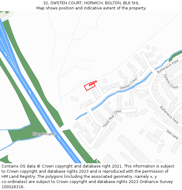 32, OWSTEN COURT, HORWICH, BOLTON, BL6 5HL: Location map and indicative extent of plot