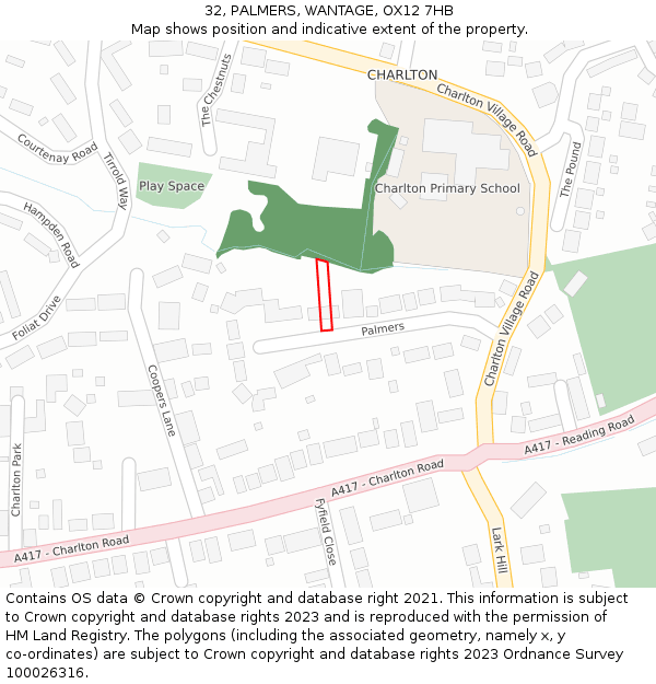 32, PALMERS, WANTAGE, OX12 7HB: Location map and indicative extent of plot