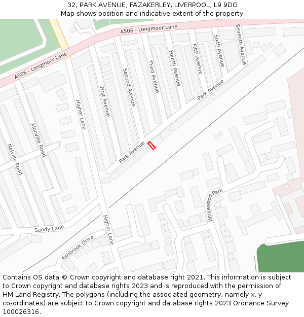 32, PARK AVENUE, FAZAKERLEY, LIVERPOOL, L9 9DG: Location map and indicative extent of plot