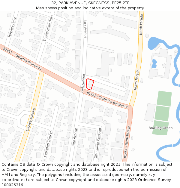 32, PARK AVENUE, SKEGNESS, PE25 2TF: Location map and indicative extent of plot