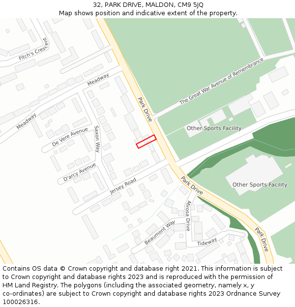 32, PARK DRIVE, MALDON, CM9 5JQ: Location map and indicative extent of plot