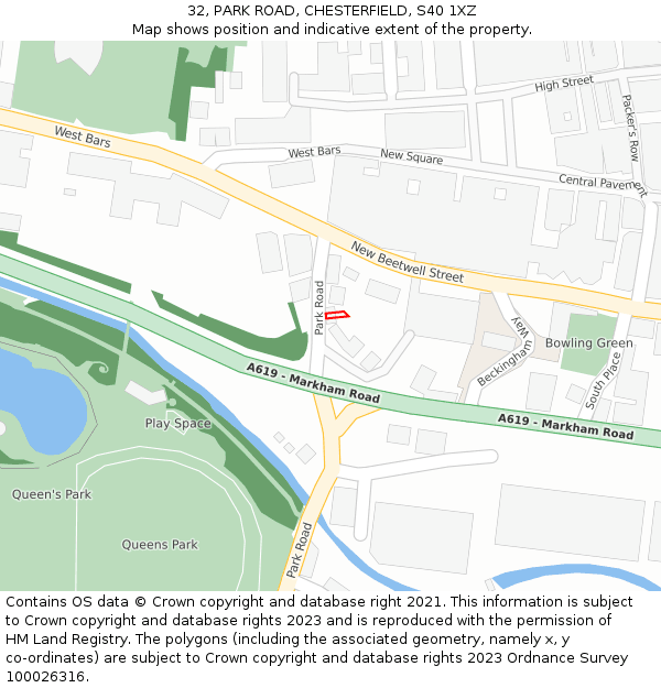 32, PARK ROAD, CHESTERFIELD, S40 1XZ: Location map and indicative extent of plot