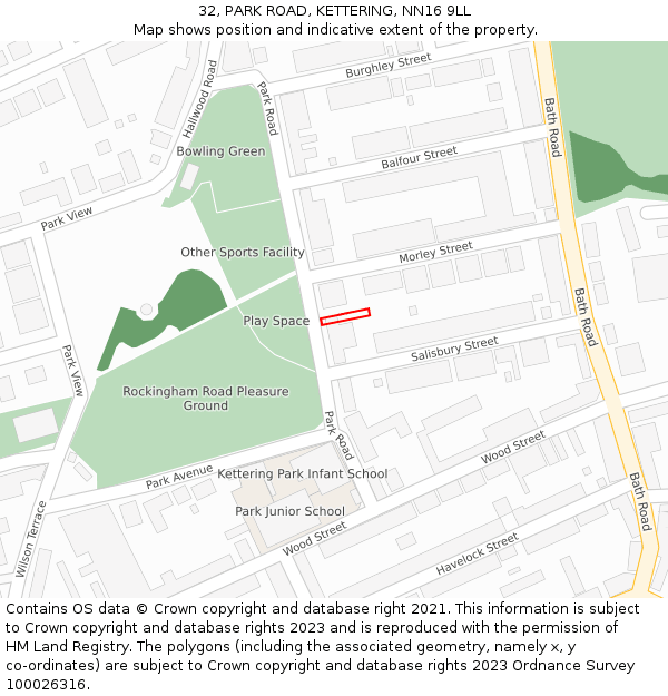 32, PARK ROAD, KETTERING, NN16 9LL: Location map and indicative extent of plot