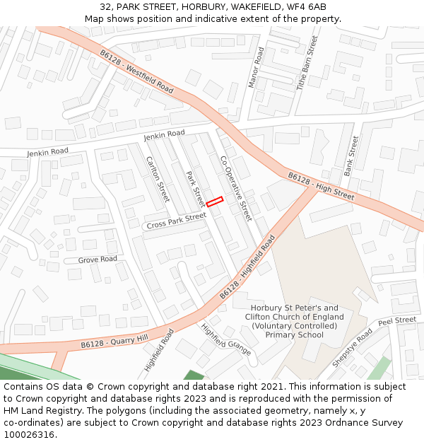 32, PARK STREET, HORBURY, WAKEFIELD, WF4 6AB: Location map and indicative extent of plot
