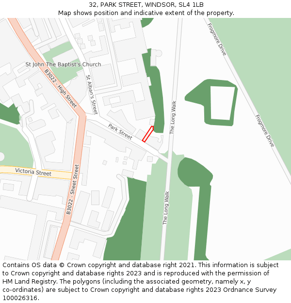 32, PARK STREET, WINDSOR, SL4 1LB: Location map and indicative extent of plot