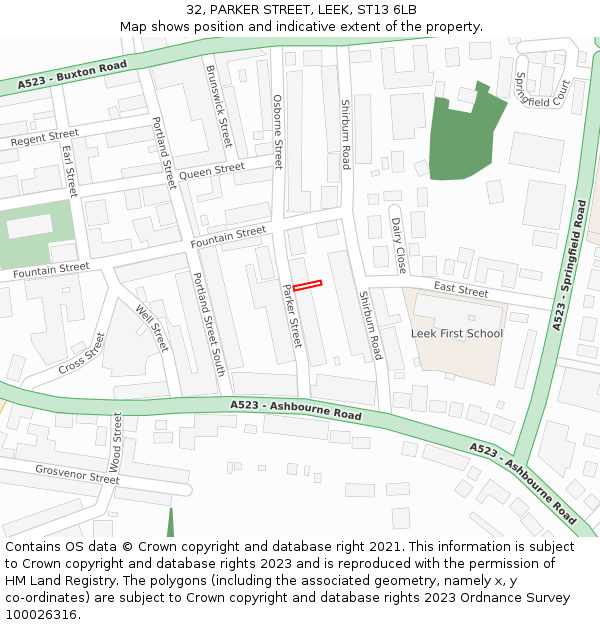 32, PARKER STREET, LEEK, ST13 6LB: Location map and indicative extent of plot