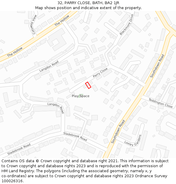32, PARRY CLOSE, BATH, BA2 1JR: Location map and indicative extent of plot