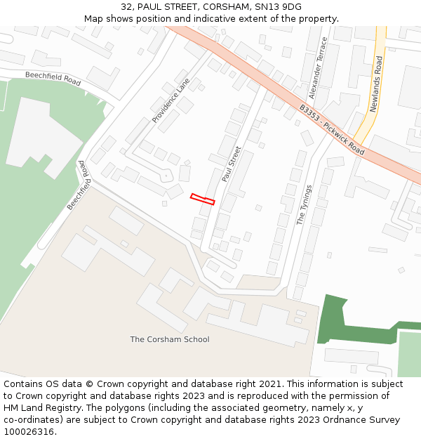 32, PAUL STREET, CORSHAM, SN13 9DG: Location map and indicative extent of plot