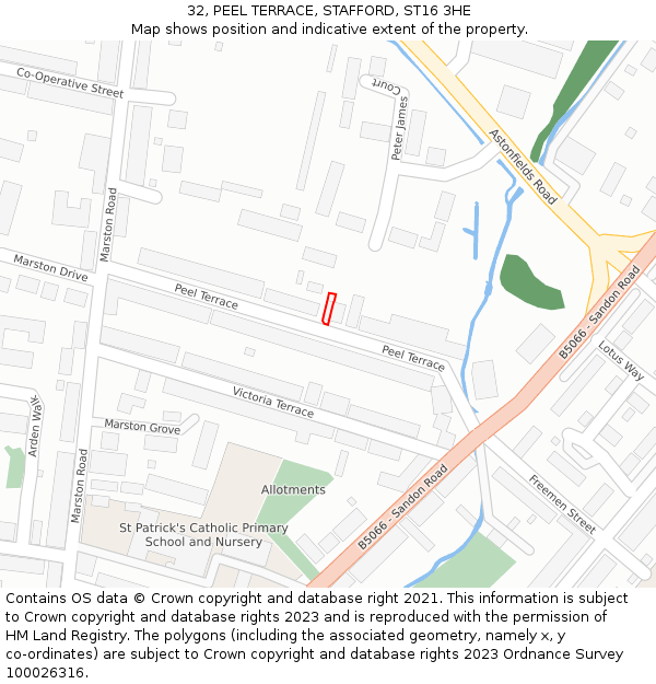 32, PEEL TERRACE, STAFFORD, ST16 3HE: Location map and indicative extent of plot