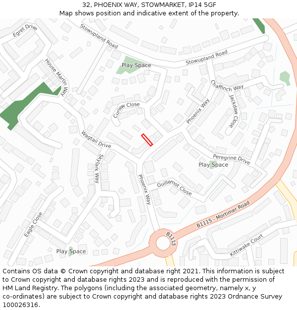 32, PHOENIX WAY, STOWMARKET, IP14 5GF: Location map and indicative extent of plot