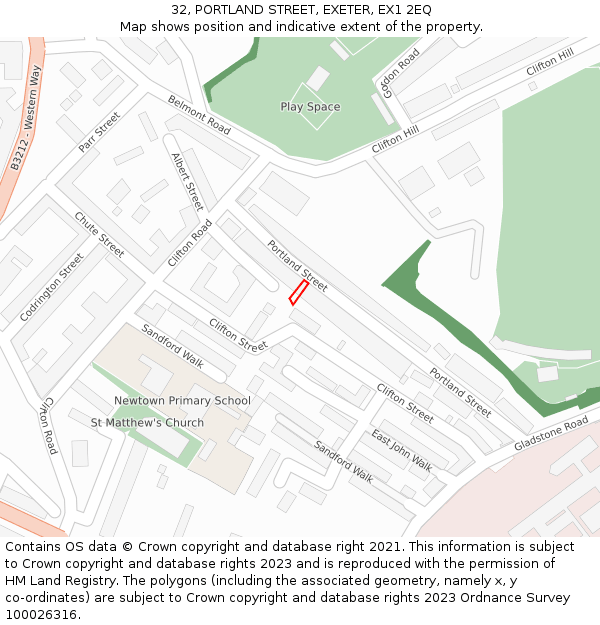 32, PORTLAND STREET, EXETER, EX1 2EQ: Location map and indicative extent of plot