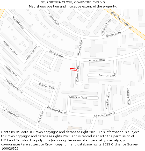 32, PORTSEA CLOSE, COVENTRY, CV3 5JQ: Location map and indicative extent of plot