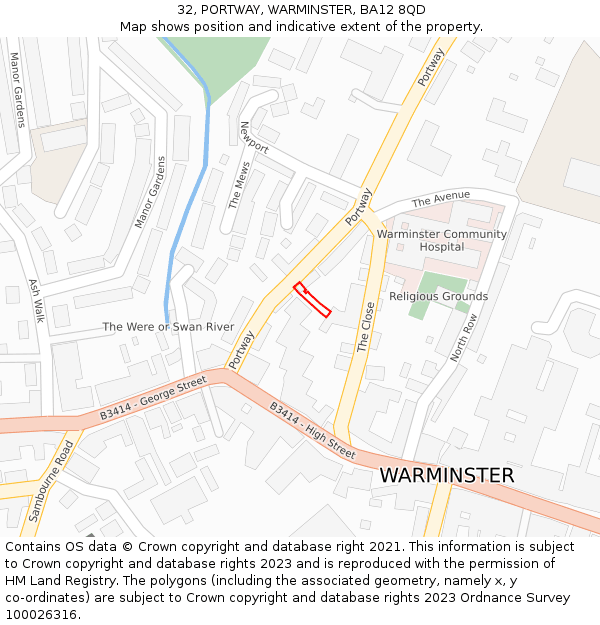 32, PORTWAY, WARMINSTER, BA12 8QD: Location map and indicative extent of plot
