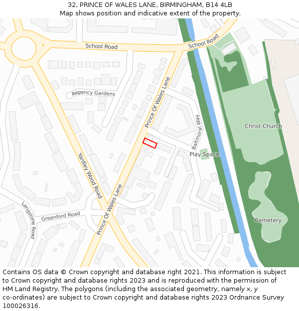 32, PRINCE OF WALES LANE, BIRMINGHAM, B14 4LB: Location map and indicative extent of plot
