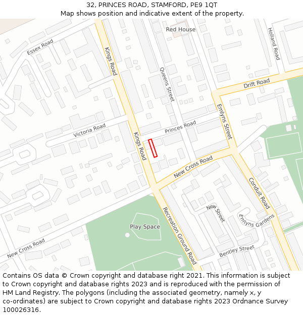 32, PRINCES ROAD, STAMFORD, PE9 1QT: Location map and indicative extent of plot