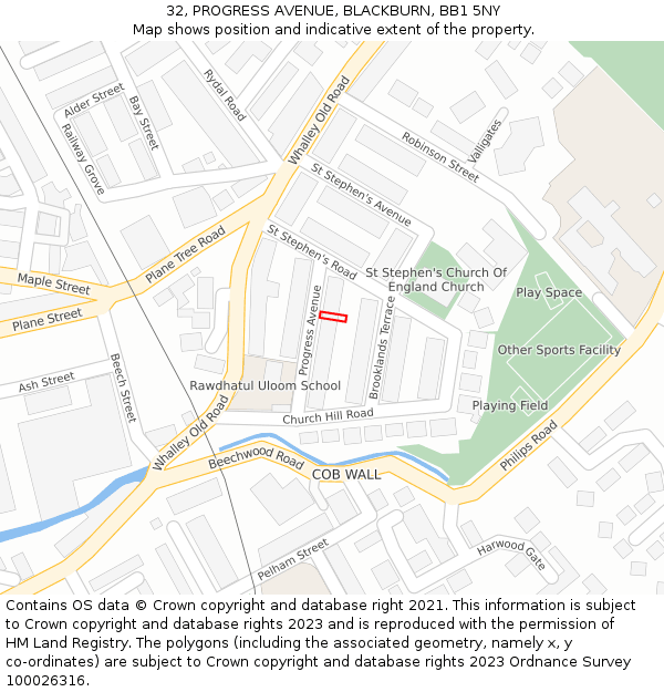 32, PROGRESS AVENUE, BLACKBURN, BB1 5NY: Location map and indicative extent of plot