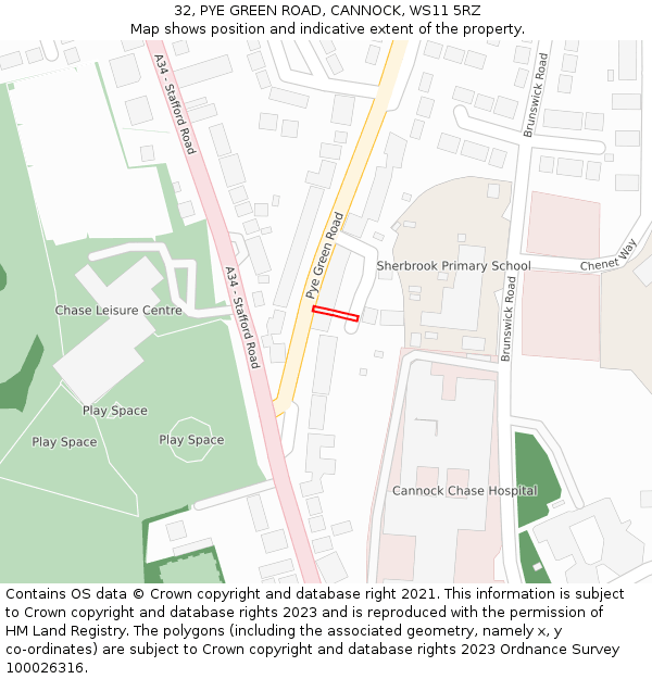 32, PYE GREEN ROAD, CANNOCK, WS11 5RZ: Location map and indicative extent of plot