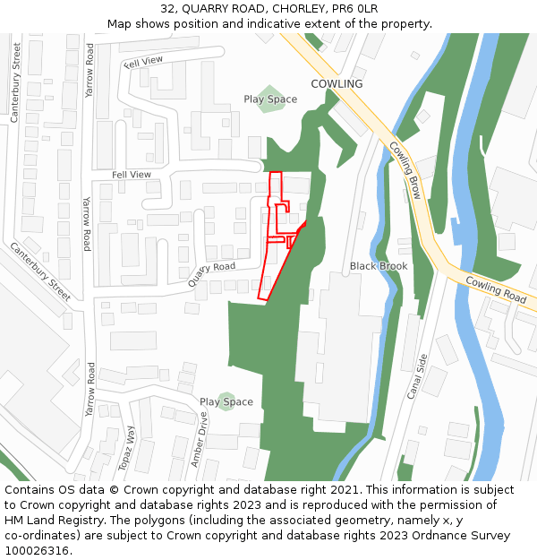32, QUARRY ROAD, CHORLEY, PR6 0LR: Location map and indicative extent of plot