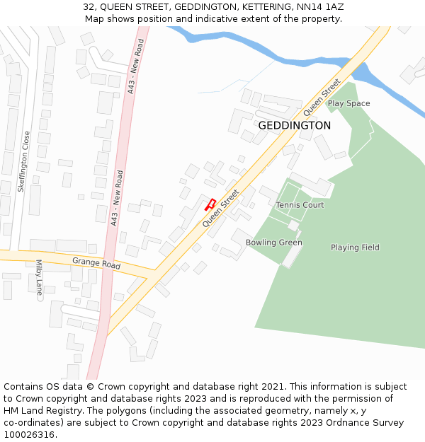 32, QUEEN STREET, GEDDINGTON, KETTERING, NN14 1AZ: Location map and indicative extent of plot